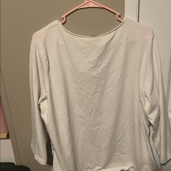 Ruby Rd. White and Blue Script V-Neck Top - Picture 3 of 3